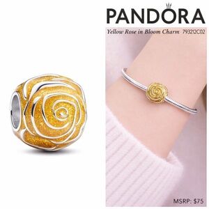 PANDORA Yellow Rose in Bloom Charm w/box